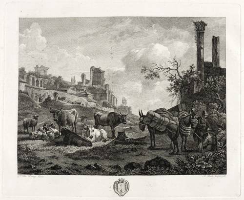 Daudet, Robert - Nach Willem Romeyn - Nach Willem Romeyn - Südliche Landschaft mit Ruinen und Vieh