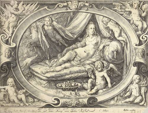 Saenredam, Jan -  -  - Venus mit Amor, auf dem Bett liegend