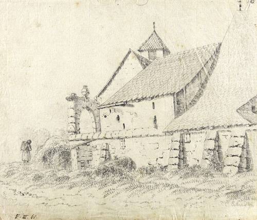 Erhard, Johann Christoph -  -  - Bäuerin vor einem Gehöft