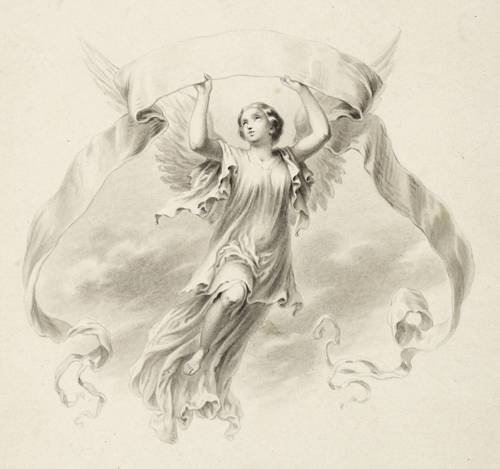 Weber, Johann Jakob -  -  - Auffliegender Engel mit Schriftband