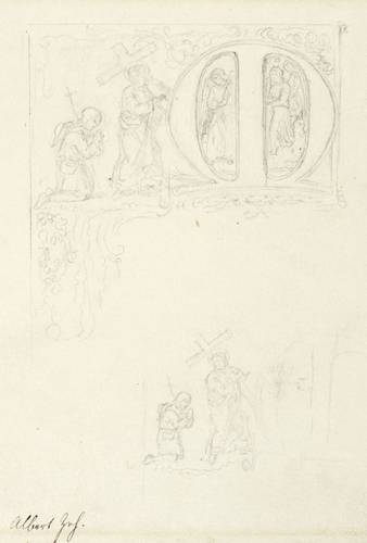 Zeh, Friedrich Albert -  -  - Initial-Entwürfe M mit Kreuztragung