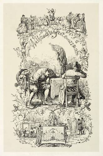 Wisnieski, Oskar - Einladungskarte - Einladungskarte - Zwei schlafende Trinker mit gestikulierender Handpuppe