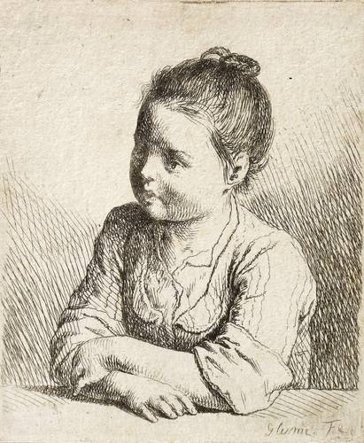 Glume, Johann Gottlieb -  -  - Mädchen von vorn, die Unterarme auf einen Tisch gestützt