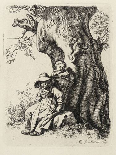 Klein, Johann Adam -  -  - Das Mädchen mit dem Kind im Tragekorb