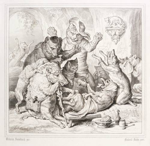 Kaulbach, Wilhelm von (nach) - Reineke Fuchs (Goethe) - Reineke Fuchs (Goethe) - Isegrims Niederlage wird von seinen Freunden betrauert