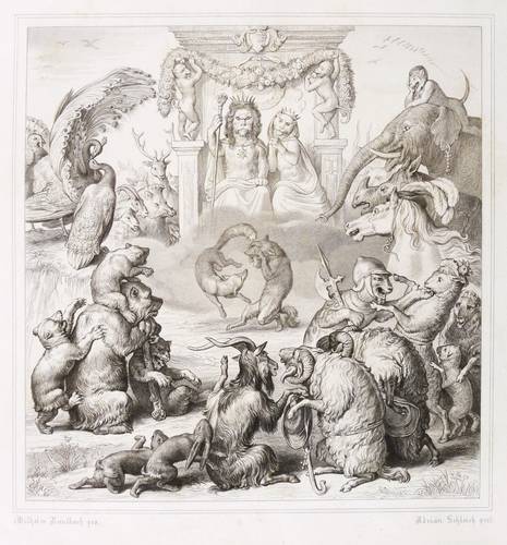 Kaulbach, Wilhelm von (nach) - Reineke Fuchs (Goethe) - Reineke Fuchs (Goethe) - Reineke Fuchs und Isegrim der Wolf beim Zweikampf