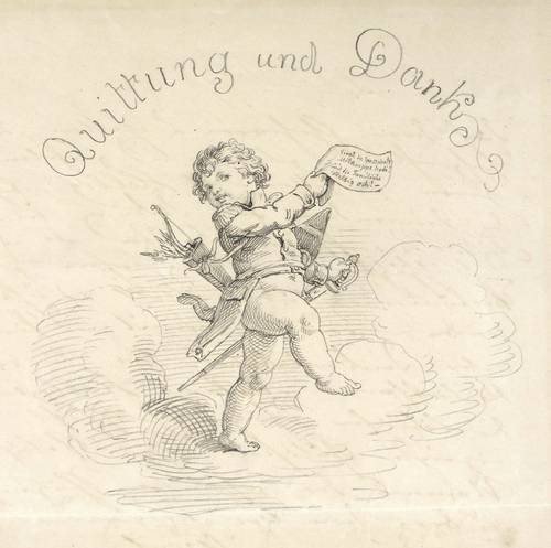 Sachse, Emil -  -  - Putto in Uniformrock und Waffen