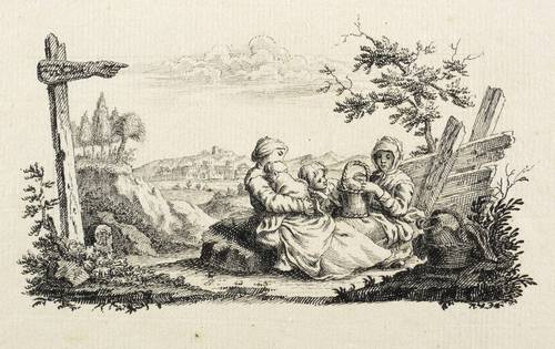 Lindauer, Josef Maria von (zugeschrieben) -  -  - Zwei Frauen mit Kindern an einer Wegkreuzung