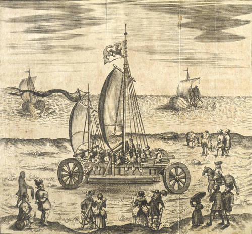 Deutscher Radierer -  -  - Segelwagen von Simon Stevin