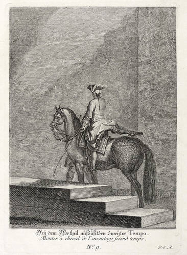 Ridinger, Johann Elias - Kleine Reitschule - Kleine Reitschule - Bey dem Vortheil aufzusitzen zweites Tempo