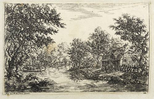 Hagedorn, Christian Ludwig von -  -  - Flusslandschaft mit Fischerhütte