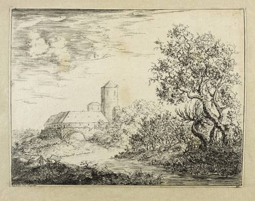 Hagedorn, Christian Ludwig von -  -  - Flusslandschaft mit Wasserburg