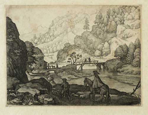 Merian, Matthäus d.Ä -  -  - Reiter und Mühle im Felsental