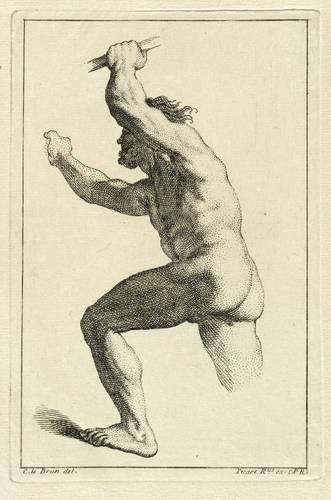 Le Brun, Charles (nach) - Etienne Picart - Etienne Picart - Studie eines stockschwingenden Mannes
