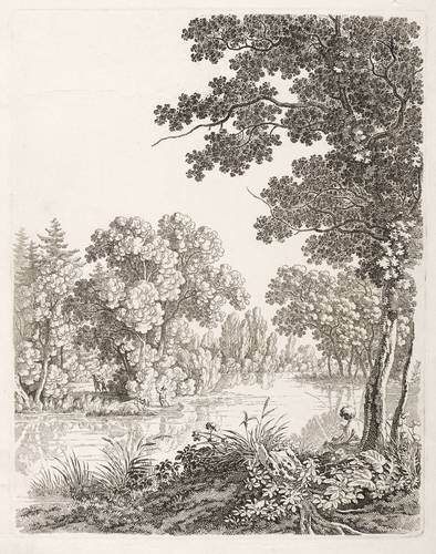 Richter, Carl August -  -  - Flußlandschaft mit Angler