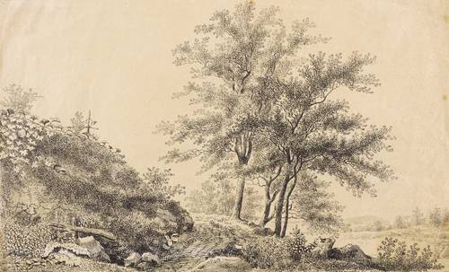 Darnstedt, Johann Adolph (zugeschr.) - Landschaft mit drei kleineren Bäumen - Landschaft mit drei kleineren Bäumen - 