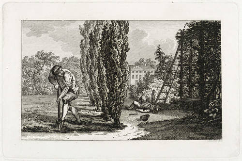 Barthel, Friedrich -  -  - Landschaftspark mit gestürztem Gärtner