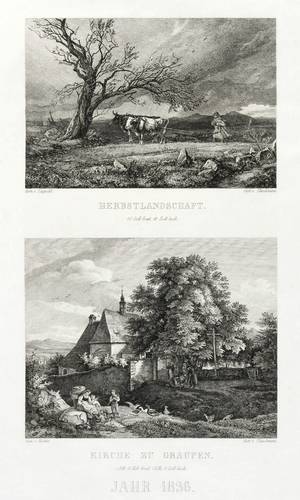 Fleischmann, Julius - Landschaft & Graupener Kirche - Landschaft & Graupener Kirche - Herbstlandschaft. Kirche zu Graupen