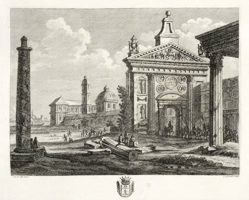 Garreau, Louis - Nach Jacob van der Ulft - Nach Jacob van der Ulft - Römische Architektur mit Kirche im Hintergrund