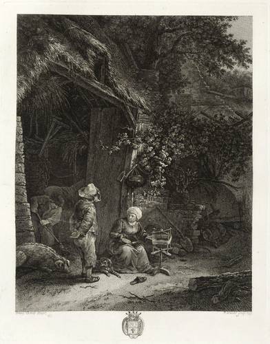 Daudet, Robert - Nach Adriaen van Ostade - Nach Adriaen van Ostade - Frau mit Spinnrocken vor einem Stall