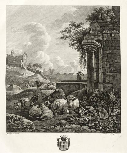 Garreau, Louis - Nach Willem Romeyn - Nach Willem Romeyn - Landschaft mit Viehherde und Ruine