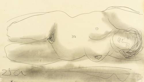 Arnold, Walter -  -  - Gestreckt liegender Akt