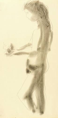 Arnold, Walter -  -  - Stehender Akt mit Früchten