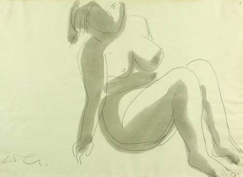 Arnold, Walter -  -  - Sitzender Akt nach hinten aufgestützt