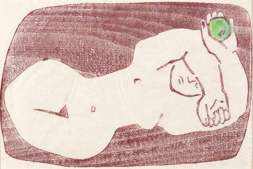 Arnold, Walter -  -  - Liegende mit Apfel