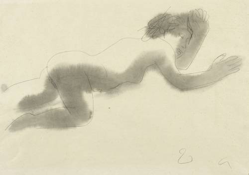 Arnold, Walter -  -  - Liegender Akt mit angezogenem Knie