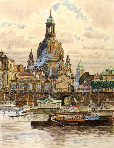 Beckert, Fritz -  -  - Blick vom Terrassenufer auf die Frauenkirche Dresden