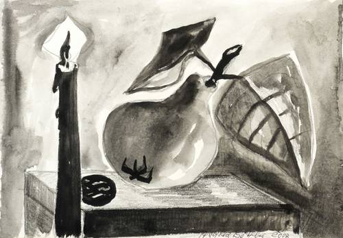 Böttcher, Agathe -  -  - Stillleben mit Kerze und Birne