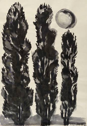 Böttcher, Agathe -  -  - Pappeln im Mondschein