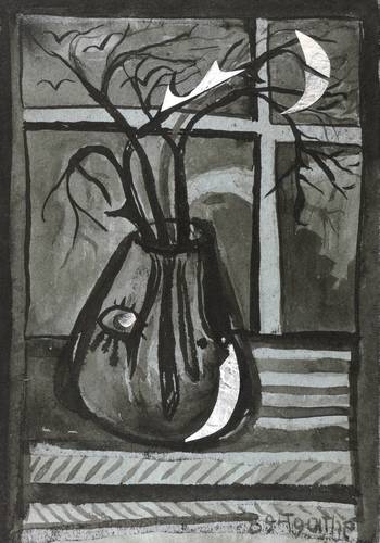 Böttcher, Agathe -  -  - Fensterstillleben im Mondlicht