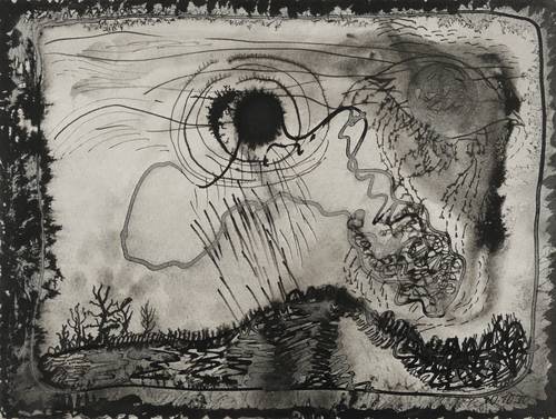Böttcher, Agathe -  -  - Ohne Titel (Gestirne überm Hügelland)