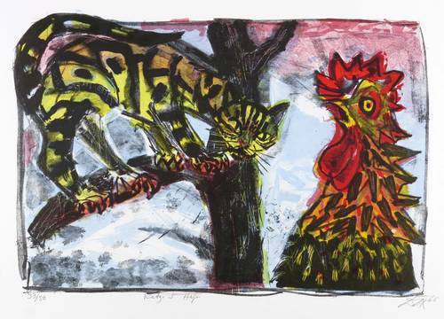Dix, Otto -  -  - Katze und Hahn