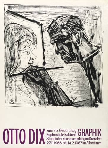 Dix, Otto - Ausstellungsplakat Kupferstich-Kabinett Dresden - Ausstellungsplakat Kupferstich-Kabinett Dresden - Selbstbildnis im Profil beim Malen