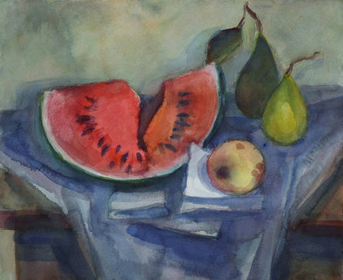 Drechsler, Klaus -  -  - Melonenstück, zwei Birnen, ein Apfel