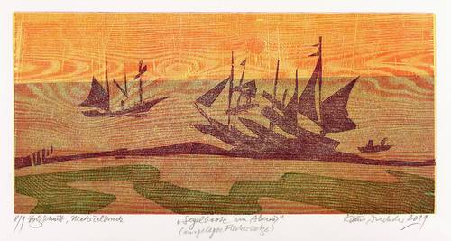 Drechsler, Klaus -  -  - Segelboote am Abend (ausgelegte Fischernetze)