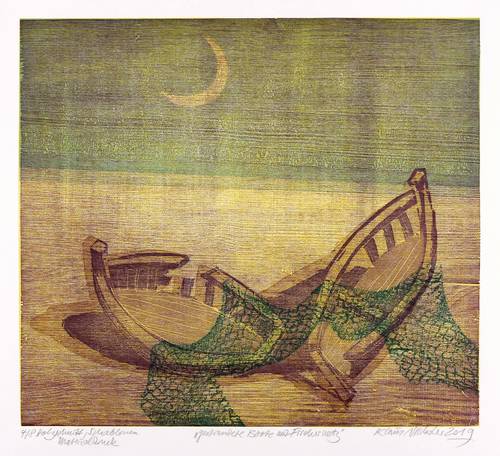 Drechsler, Klaus -  -  - Gestrandete Boote mit Fischernetz