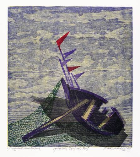 Drechsler, Klaus -  -  - Gestrandetes Boot mit Netz