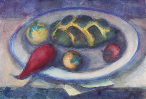 Drechsler, Klaus -  -  - Ovale Schale mit Mohnzopf