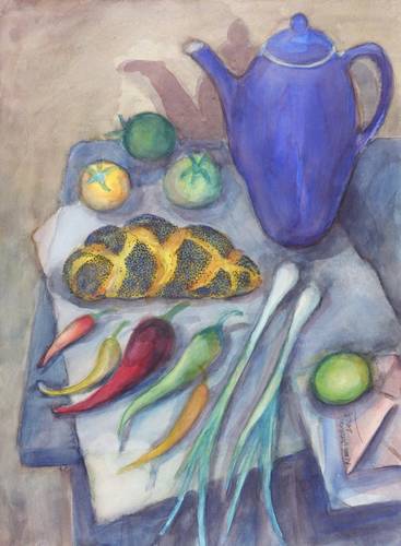 Drechsler, Klaus -  -  - Abstelltisch mit blauer Kanne