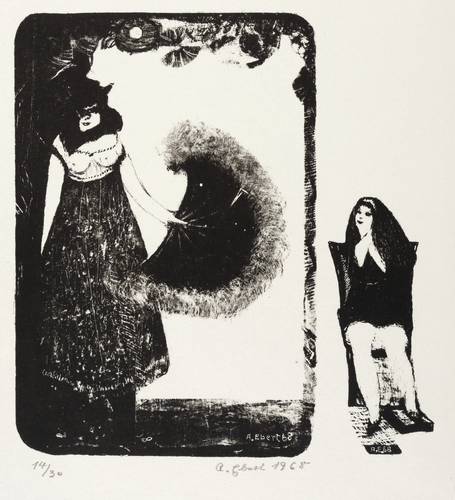 Ebert, Albert -  -  - Dame mit Fächer und sitzende Frau