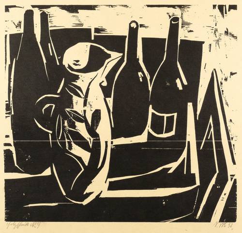 Deutscher Grafiker -  -  - Stillleben mit Flaschen und Krug