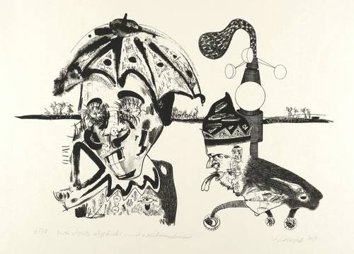 Henne, Wolfgang -  -  - Zwei Clowns abgeduckt, mit Windmesselement