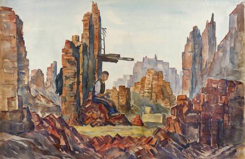 Uhlig, Irmgard -  -  - Steinklopfer im Ruinenfeld (Dresden 1945)