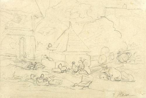 Hasse, Ernst -  -  - Bauernhof mit Enten, Hühnern und Schweinen