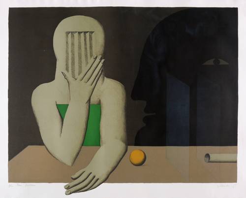 Antes, Horst -  -  - Figur mit zwei Glasscheiben am Tisch