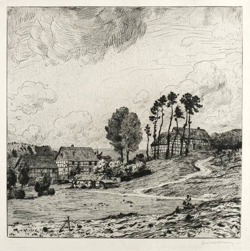 Volkmann, Hans Richard von -  -  - Hessische Landschaft mit Gehöft